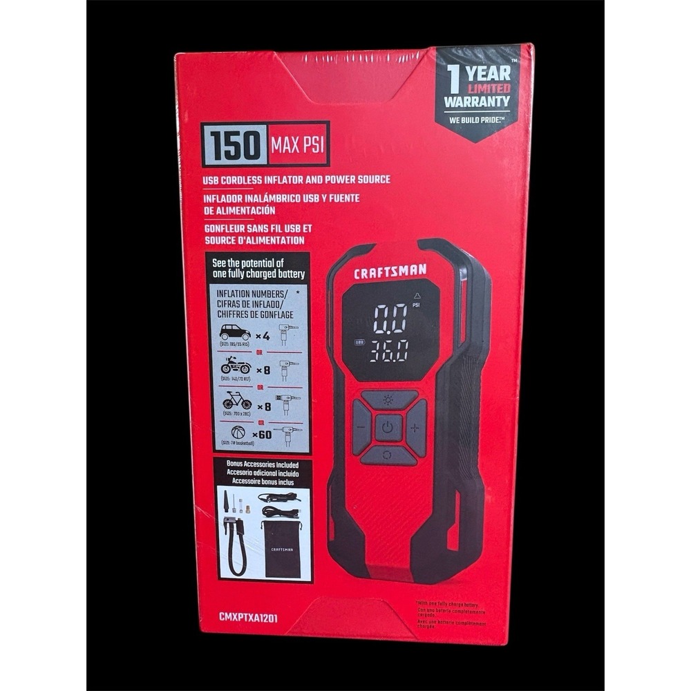 CRAFTSMAN PORTABLE AIR INFLATOR rechargeable 12-VOLT LITHIUM ION CMXPTXA1201